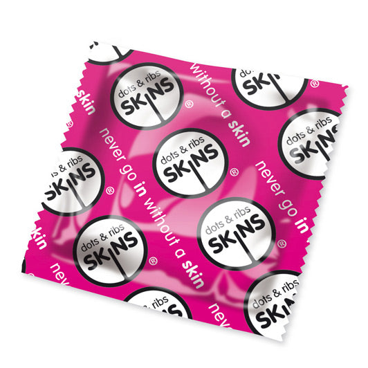 50 Pink Skins Condoms with Dots and Ribs.